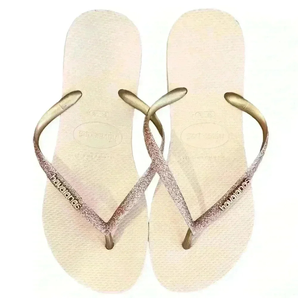 NWT, Havaianas Blush Pink, Glittery, Crocus Rose, Rubber Flip Flops, Size 39-40